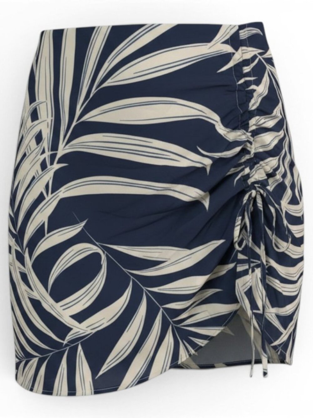 Cupshe Navy and Cream Tropical Ruched Swim Coverup Skirt